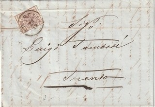 Lombardei und Venetien Nr 4 auf Faltbrief ab BRESCIA 1855 nac Trient/Trento
