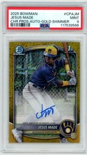 PSA 9 2025 Bowman Jesus Made Chrome 1st Bowman Gold Shimmer Auto /50 Brewers