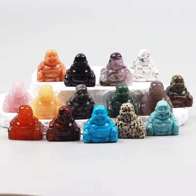 Jade Buddha Figur 1,5 Zoll handgeschnitzt natürlicher grüner Edelstein Reiki Kristall Hea