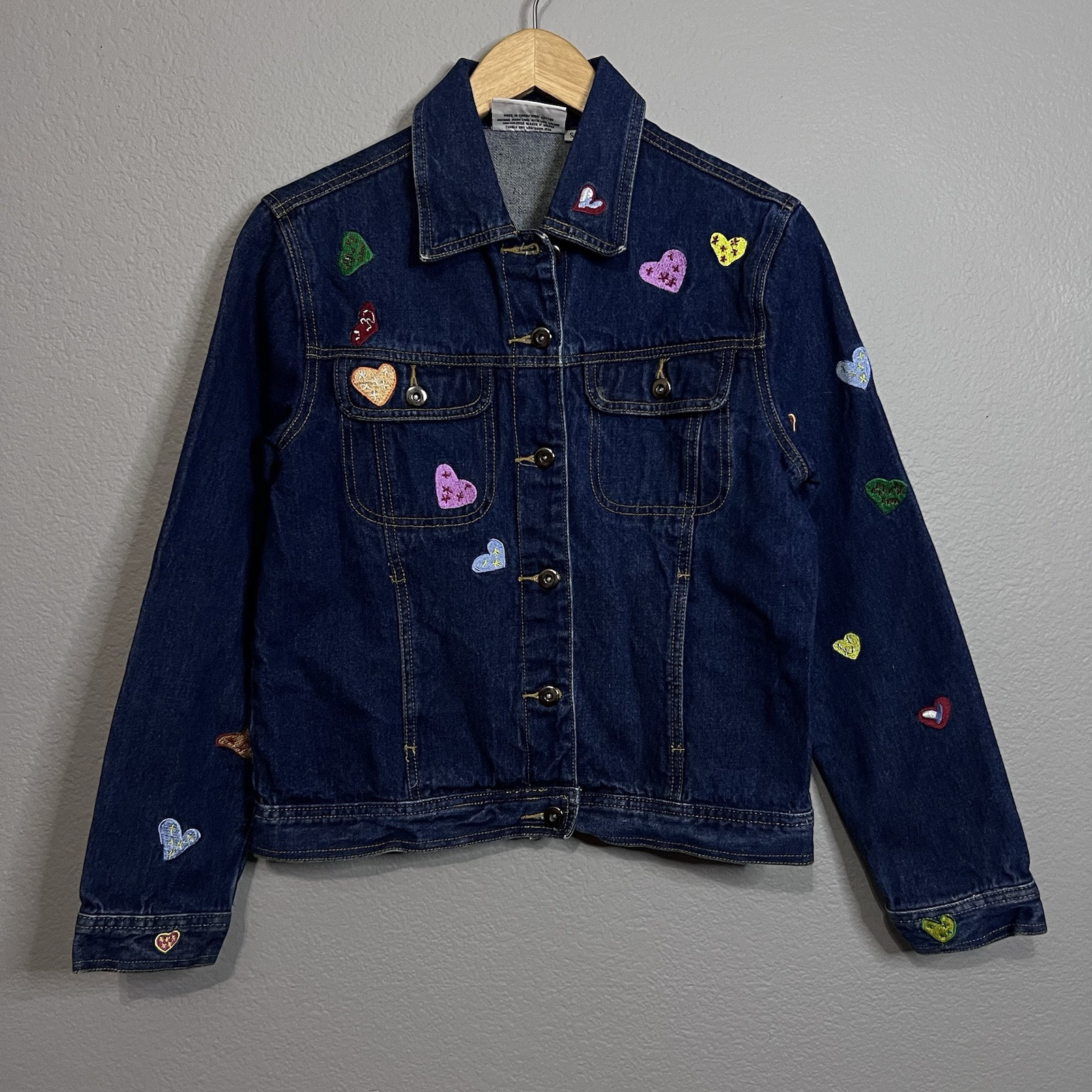 Vintage M.D. Anderson Womens Small Denim Embroidered Heart Blue Jean Jacket
