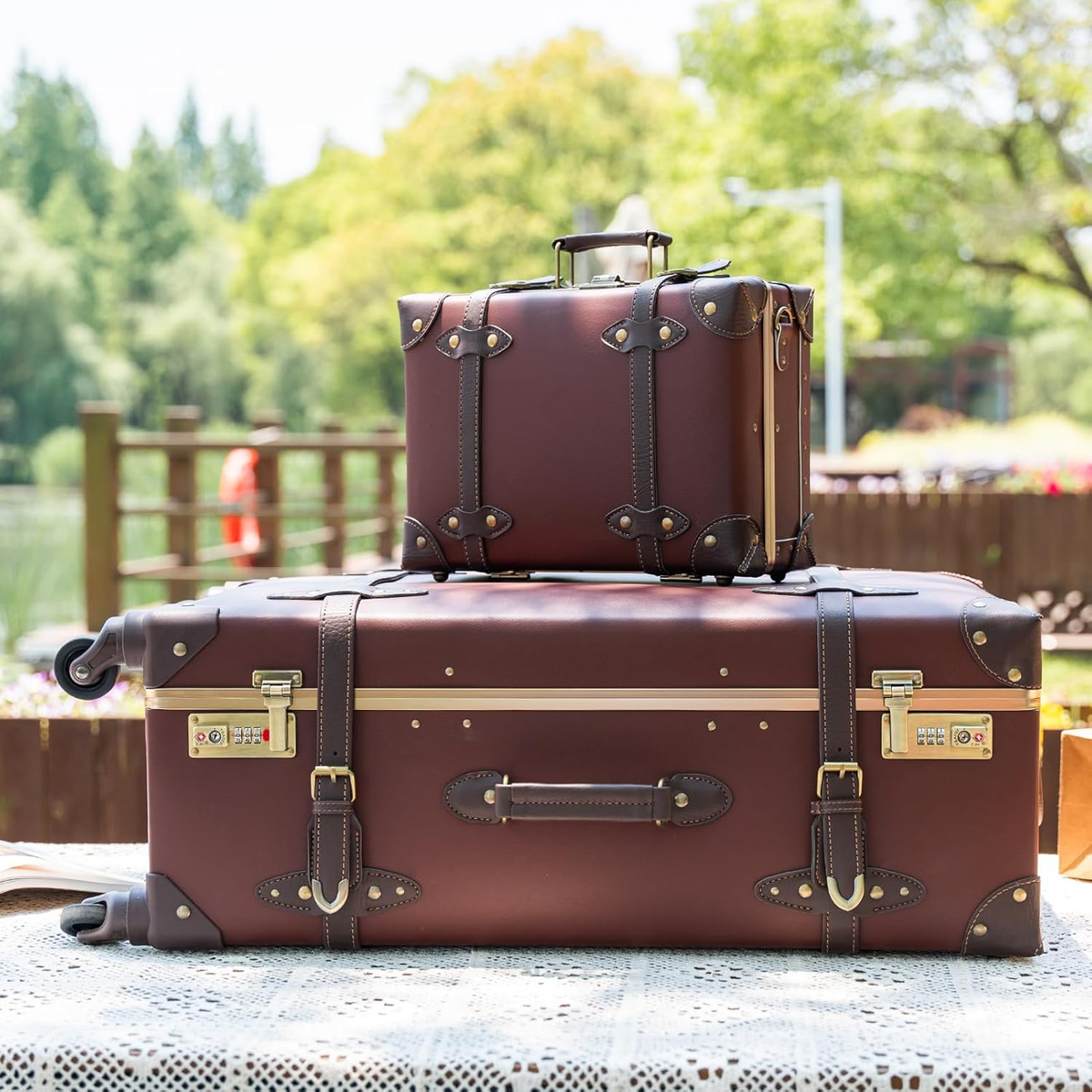 Urecity Vintage Luggage Set, 2-Piece Retro Suitcase with Wheels