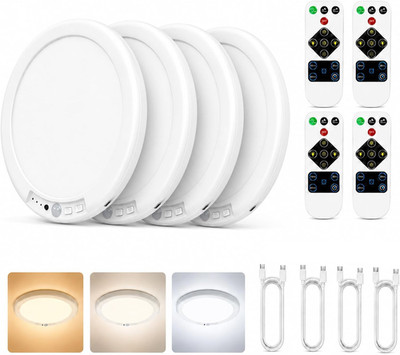 4 Pack Wireless Motion Sensor LED Lights with Remote, Dimmable & Rechargeable