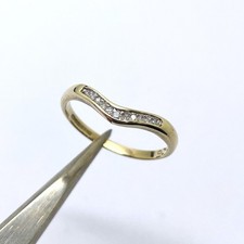 9ct Gold Diamond Wishbone Ring Hallmarked Size O 9k Yellow Gold 0.06ct Dia Band