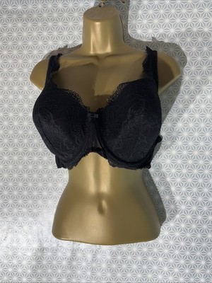 Matalan Uk 40E Black Floral Lace Padded Underwired Casual T-shirt Bra Womens