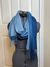 READ Real 100 Pashmina Blue Paisley Fringe Scarf Wrap Shawl Soft Reversible