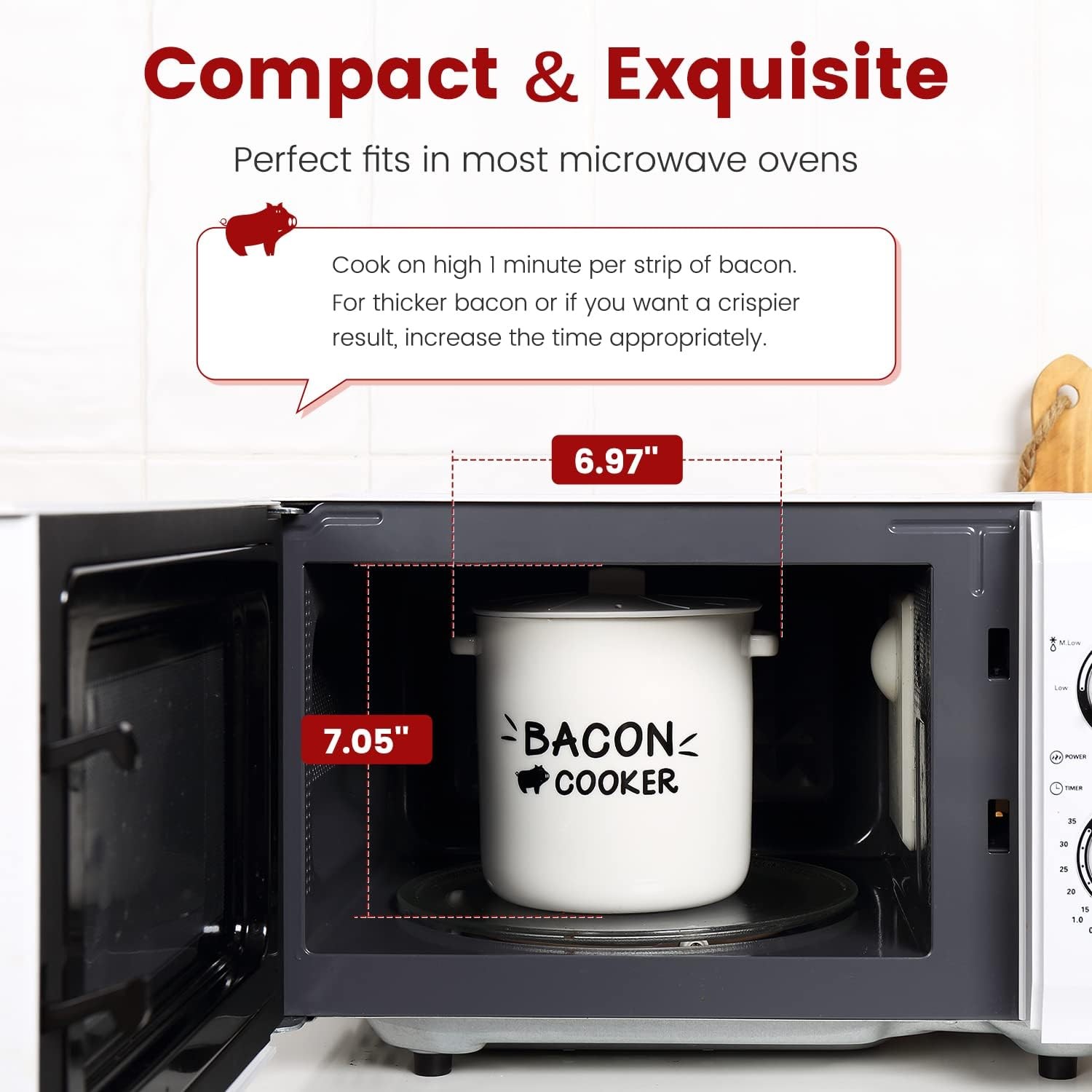 SOLIGT Ceramic Bacon Cooker for Microwave Oven - Splatter-Proof Design White 