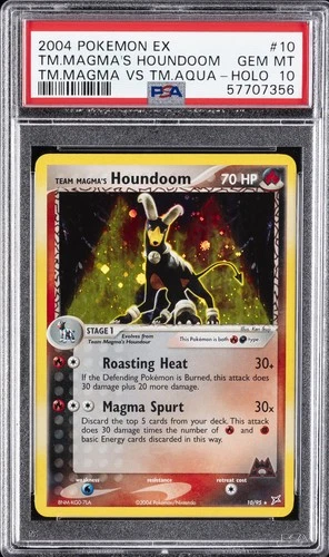 2004 POKEMON EX TEAM MAGMA VS TEAM AQUA #10 TEAM MAGMA'S HOUNDOOM-HOLO PSA 10