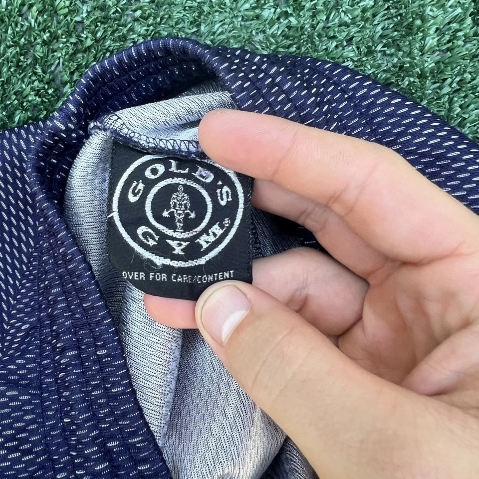 Vintage Golds Gym Sweatpants Mens Large Navy Blue Wide-Leg 32" Inseam Stripe 90s - Image 2 of 4