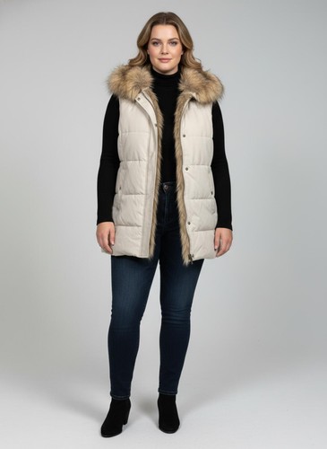 Snobbish Collection Women's XL Faux Fur Hooded Puffer Vest