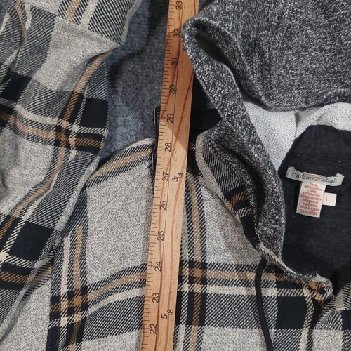 Carbon2Cobalt Hooded Shirt Jacket Mens Large Tan Black Plaid Elbow Patches image 7
