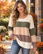 BiBi Textured Color Block Long Sleeve Top Small NWOT