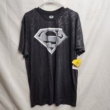 BIOWORLD Men's XL Superman Logo T-Shirt Charcoal Gray Performance Tee DC Comics