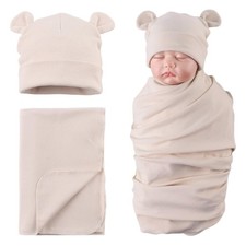 Cotton Baby Swaddle Hat Set Newborn Infant Hats Receiving Blankets for Baby B...