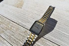 Vintage Seiko Two-Tone Quartz Watch Tank Style V700-5019 Mens Unisex 25mm