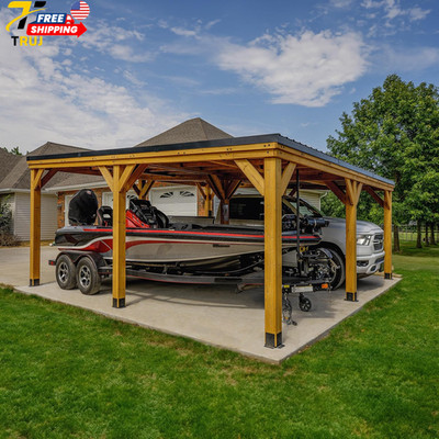 Backyard Discovery Kingsport 20' x 20' Cedar Wood Outdoor Carport Garage with He