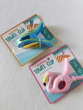2 Beach Pool Towel Clips Pink Flamingo And Blue Flip Flop Strong Secure Clip