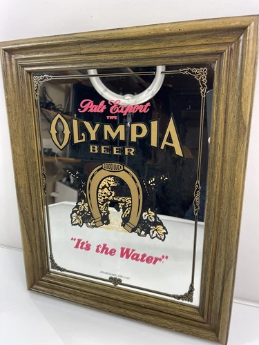VTG OLYMPIA BEER "IT'S THE WATER" GOOD LUCK HORSESHOE WALL MIRROR SIGN