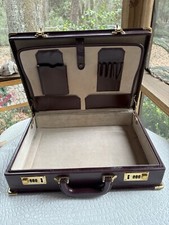 VTG Genuine Leather Briefcase Oxblood Polished Brass Trim Combination Lock