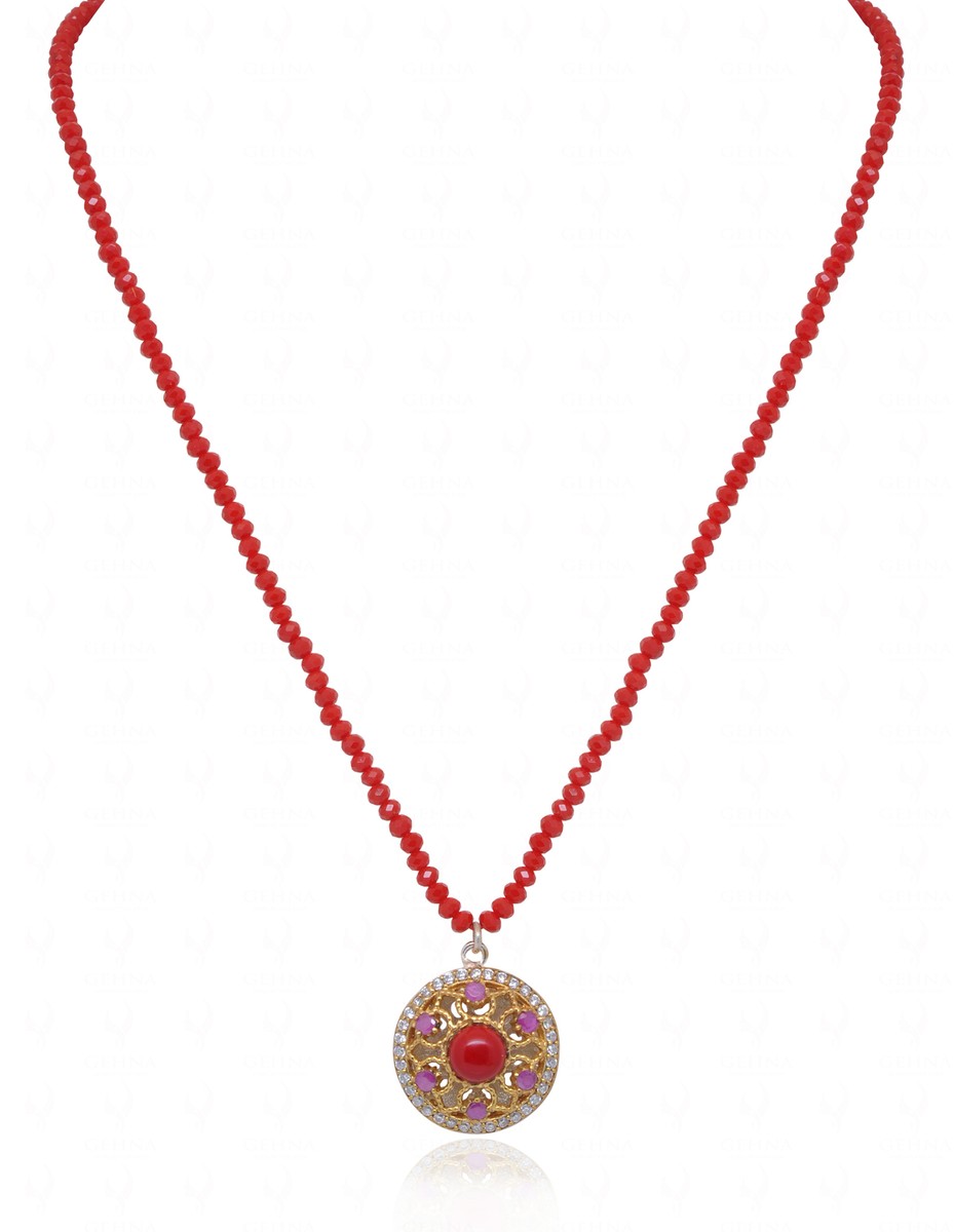 Tourmaline Jasper Pendant With Red Jasper Zircon Faceted Bead