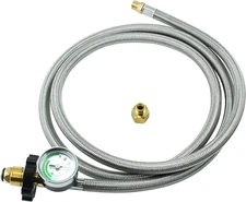 6FT Propane Pigtail Hose w/ Gauge, POL to 1/4" NPT Flare, Universal Braided