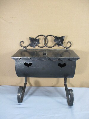 Vintage Steel Metal Heart Cut Out Newspaper Holder Letter Box Mailbox Postbox
