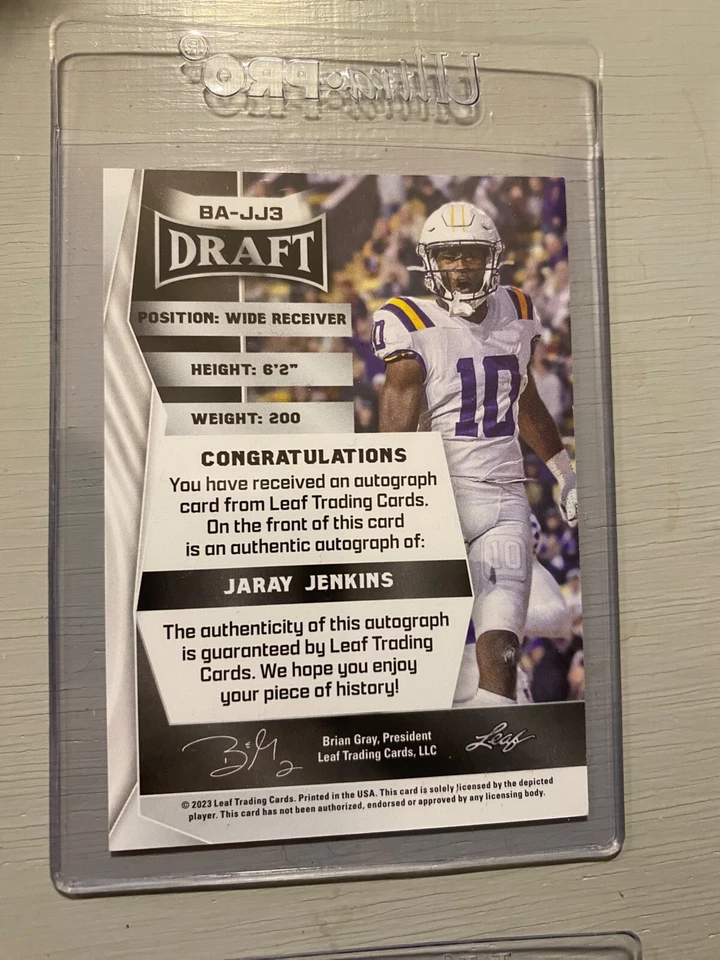 Jaray Jenkins #BA-JJ3 (2023 Leaf Draft XRC) Autographed Rookie Card - Image 2 of 2