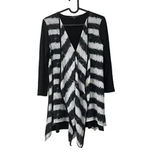 Poeme by Citron Black White Tie Dye Cascade Ruffle Front Blouse Size Small