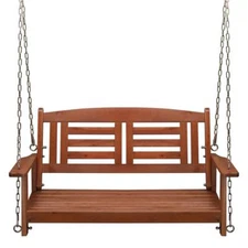 Outdoor 2 Person Porch Swing Bench Wooden Hanging Garden Patio Reddish-Brown