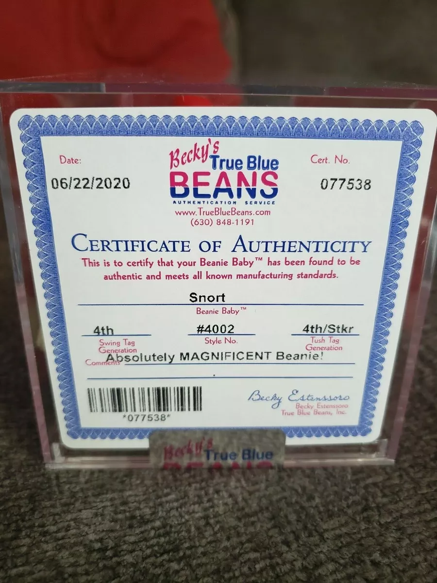 Rare Snort Beanie Baby authenticated by Becky Estenssoro of True