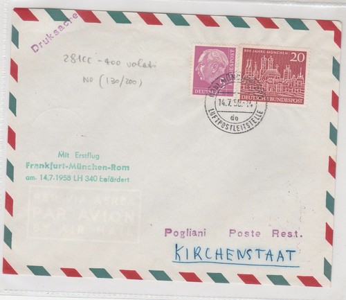 POSTAL HISTORY - 1958 GERMANY FLIGHT FRANKFURT - ROME B/6786