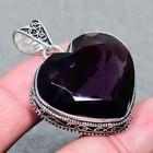 African Amethyst Heart Gemstone 925 Sterling Silver Jewelry Vintage Pendant 1.9"