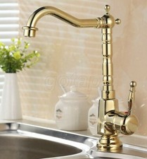 Gold Color Brass Bathroom Basin Faucet Single Handle Hole Kitchen Sink Mixer Tap