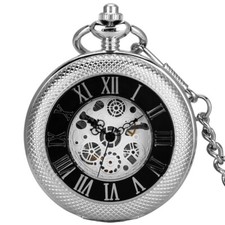 Portable Hand-winding Mechanical Pocket Watch Skeleton Roman Numberals Carved