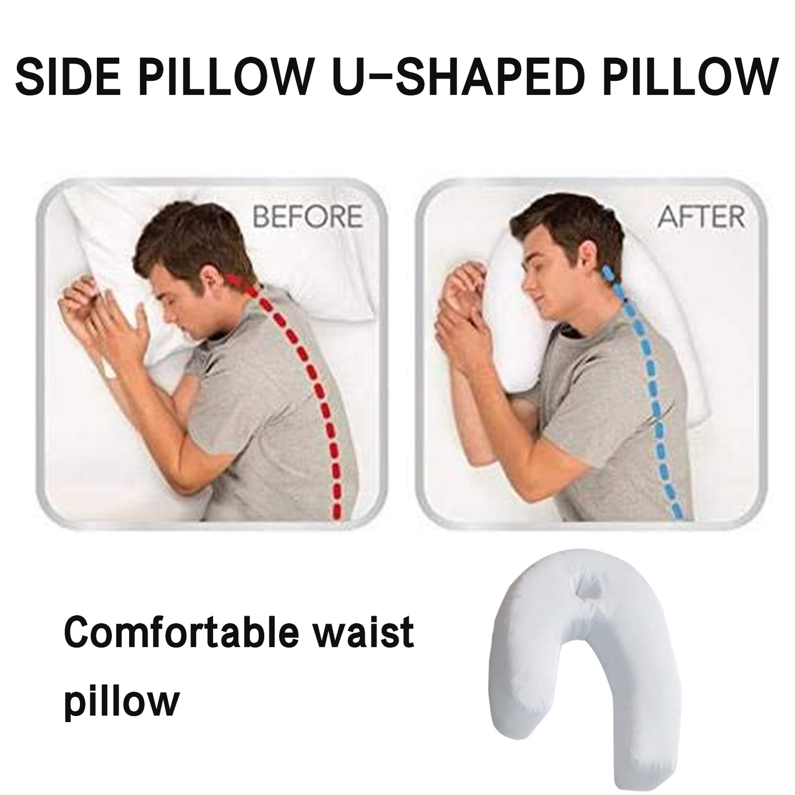 U Shaped Side Sleeper Pillow Hypoallergenic Therapeutic Head Neck Spine