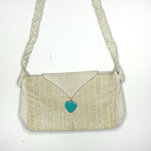 Emanual Ungaro Vintage Woven Beige suede bag with blue heart braided straps boho - Picture 2 of 12