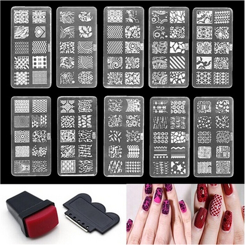 Nail Art Stamp Stencil Stamping Template Plate Set Tool Stamper Design Kit I~_ou