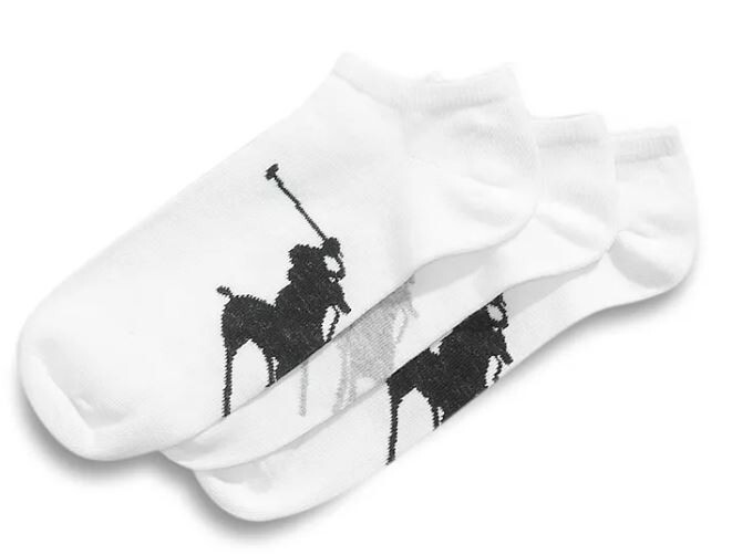 SAOLA Polo Ralph Lauren Men's 3 pack Athletic Big Polo Player Sole Socks white w Pony