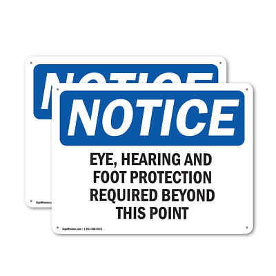 (2 Pack) Eye Hearing And Foot Protection Required OSHA Notice Sign Decal Metal