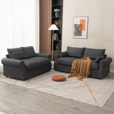 2 / 3 Seater Sofa with Storage Solution Linen Fabric Couch Love Seat Settee