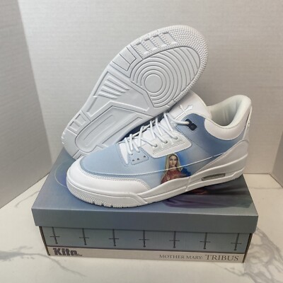 Kito Wares Jordan 3 Style Mother Mary Tribute Mens Size 10 New w/box Rare White