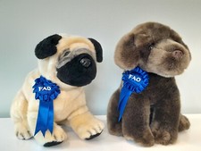 FAO Schwarz Blue Ribbon Pug  Chocolate Lab Lot Of 2 Dog Plush Stuffed Toys R Us