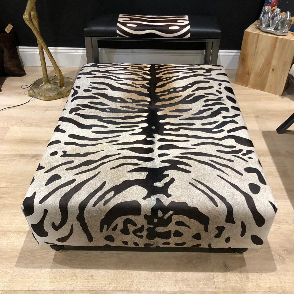 Bengal Tiger Print Cowhide Luxury Ottoman / Footstool - Image 3 of 4
