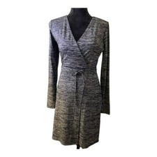 Gap Dress Womens Size XS Marled Black Knit V-neck Waist Tie Wrap Long Sleeve