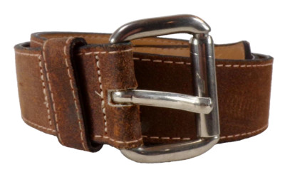 Women's Belt Size 36 Brown Split Cowhide on Bonded Leather Silvertone Buckle #17