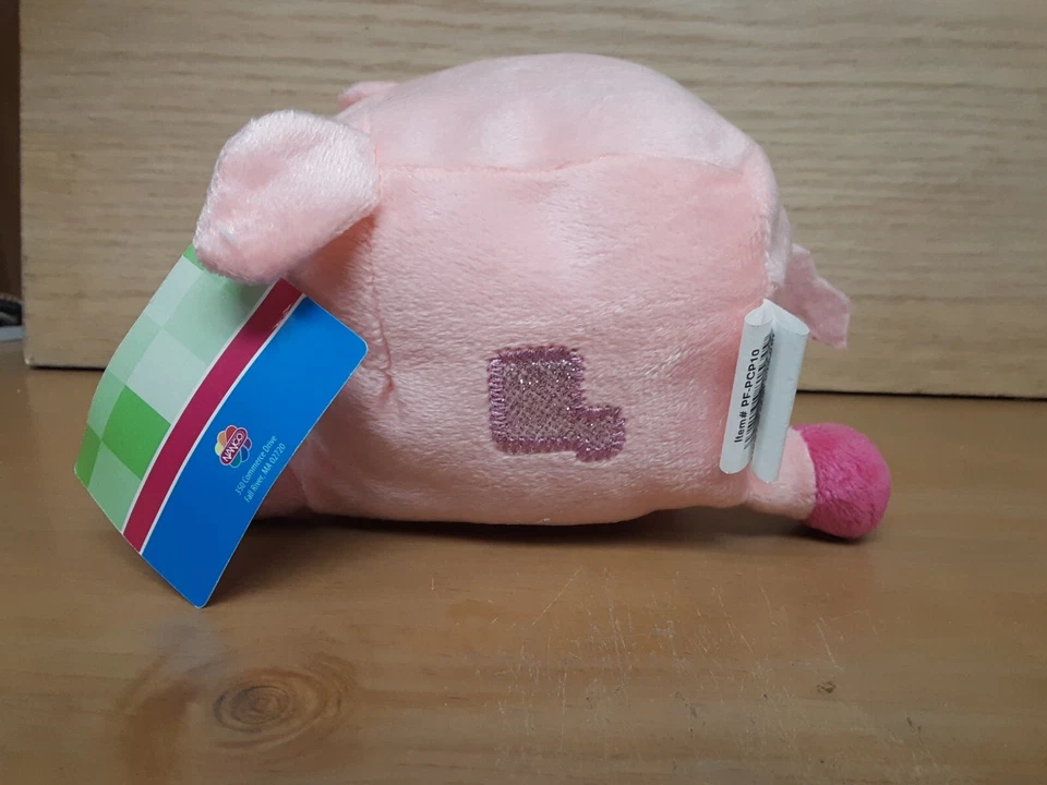 Nanco Pixel M8 Pink Plush Pig Stuffed Animal Toy 4"x6" Black Sparkle Eyes Cube - Image 2 of 4