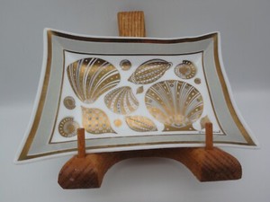 MCM VINTAGE GEORGES BRIARD Gold GUILD GLASS Seashell TRAY Signed DISPLAY ONLY