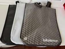 3 Lululemon Reusable Shopping Gift Bag Yoga Logo Large Tote-White/Black/Brown