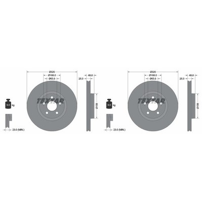 2x TEXTAR PRO BREMSSCHEIBEN 320mm INNENBELÜFTET VORNE passend für FORD TOURNEO T