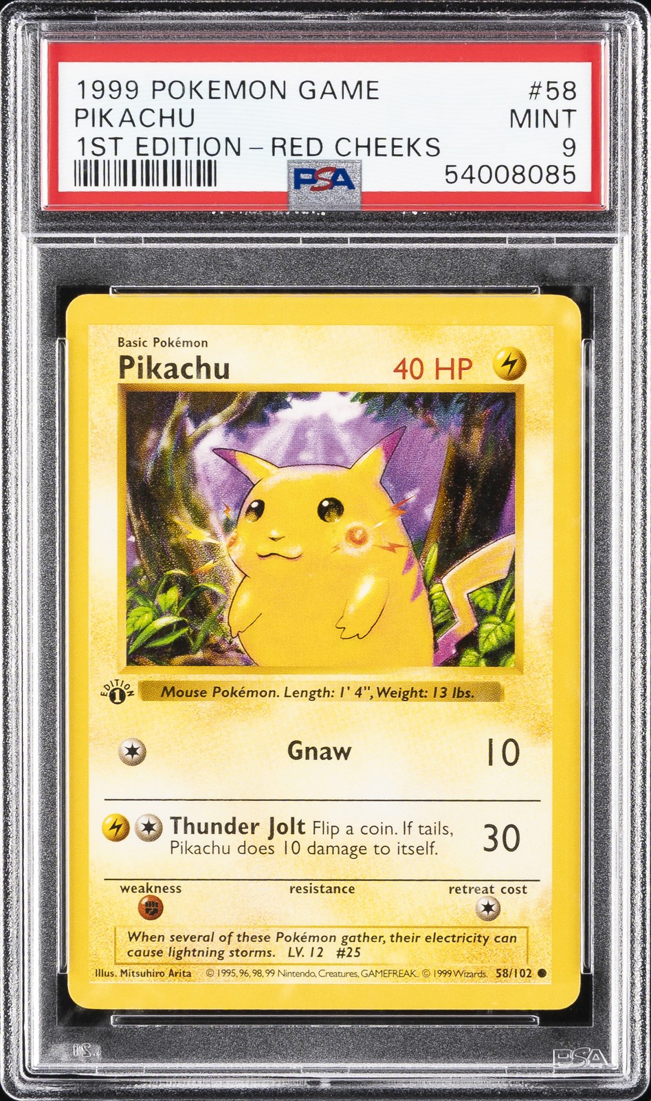 1999 POKEMON BASE SET 1ST EDITION-RED CHEEKS #58 PIKACHU PSA 9