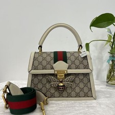 Auth Gucci Queen Margaret Bee Top Handle Bag GG Supreme Canvas Gold eBay AG